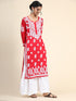 Miesha Iyer in Premium Hand Embroidery Chikankari Kurta Modal Cotton- Red